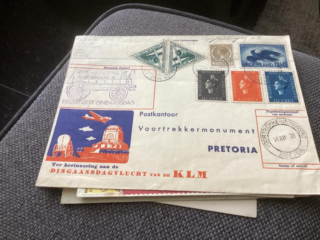 No2046 Brief KLM Nederland Zuid Afrika 14-12-1938 Nederland, Postzegels en Munten, Postzegels | Eerstedagenveloppen, Ophalen, Beschreven