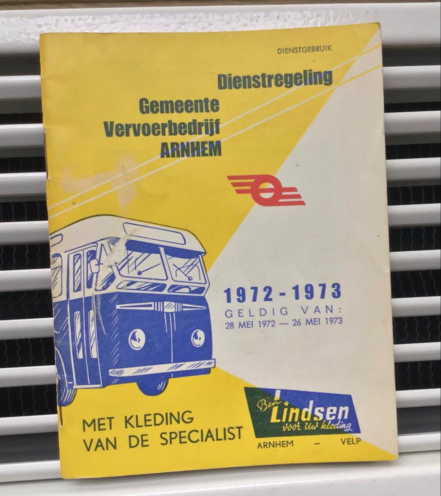 Dienstregeling Gemeente Vervoerbedrijf Arnhem 1972-1973, Ophalen of Verzenden, Gelezen, Folder