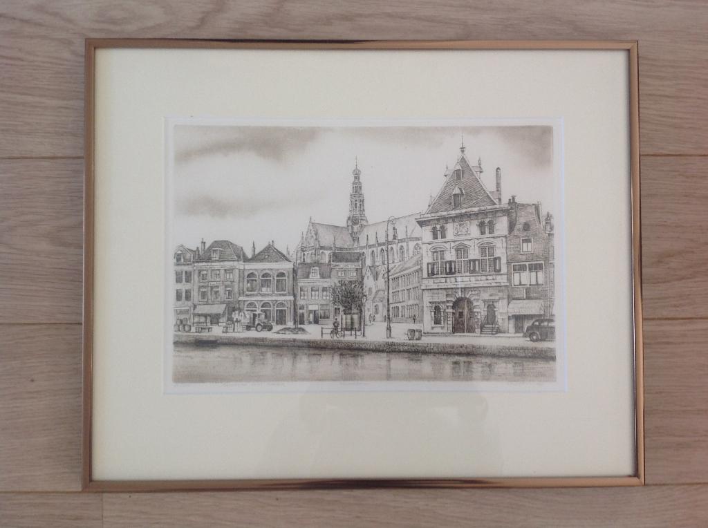 ETS Haarlem Spaarne met Waag door A. Wieringa, Antiek en Kunst, Ophalen, Stadsgezicht, Ets