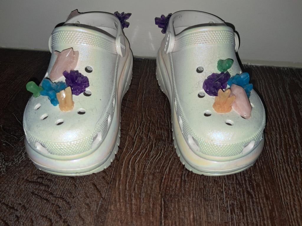 Crocs Classic Platform Glitter Clog maat 38/39, Kleding | Dames, Schoenen, Ophalen of Verzenden, Zo goed als nieuw, Wit