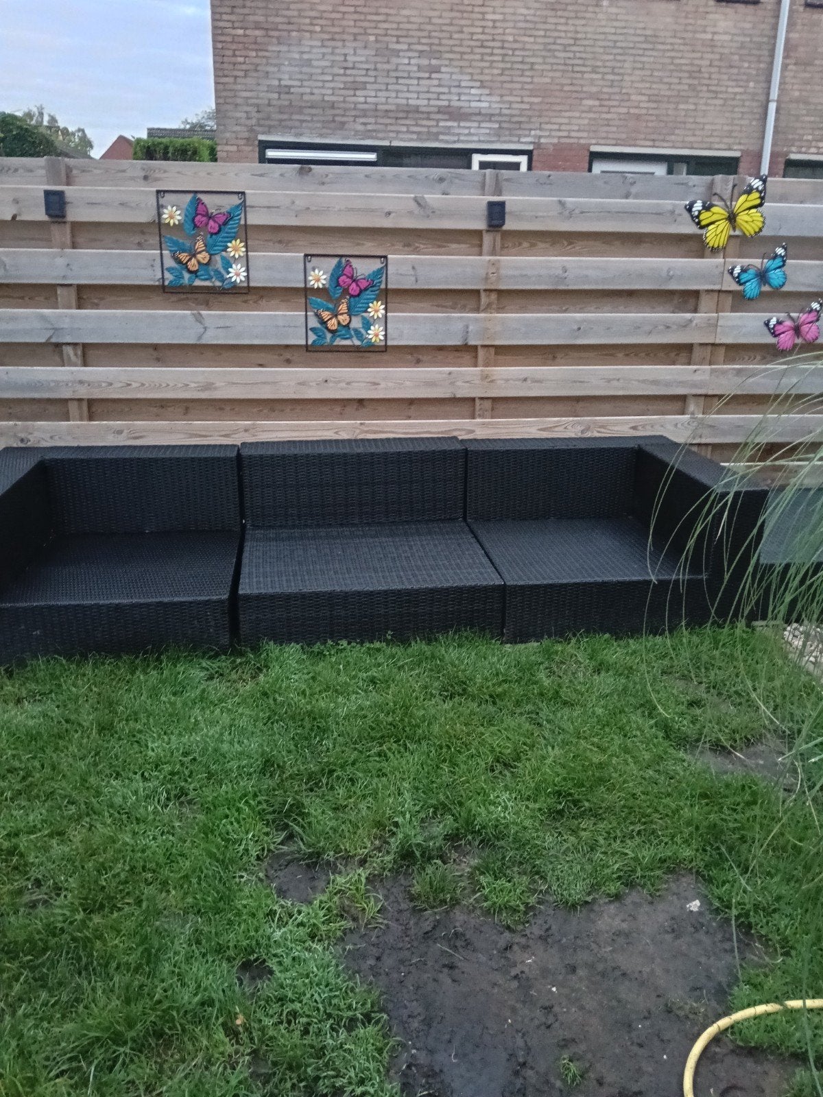 Zwarte Wicker Loungeset zonder kussens, Ophalen, 5 zitplaatsen, Gebruikt, Loungeset