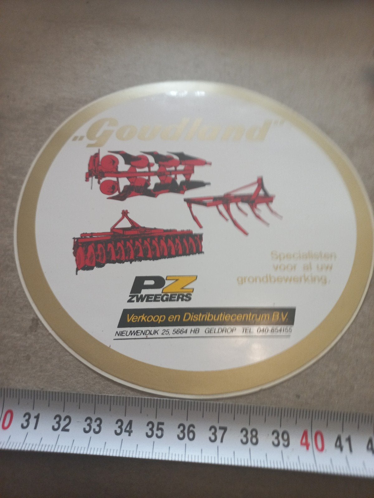 Vintage PZ Zweegers 'Goudland' Grondbewerking Sticker, Verzamelen, Ophalen of Verzenden