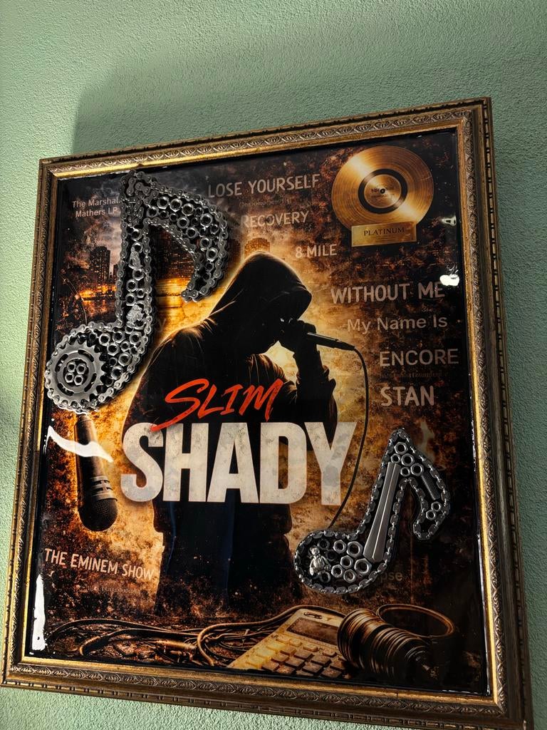 Slim Shady Epoxy Metaal Kunst Poster - Uniek Muziek Kunstwer, Rechthoekig Staand, Ophalen of Verzenden, Zo goed als nieuw, A1 t/m A3