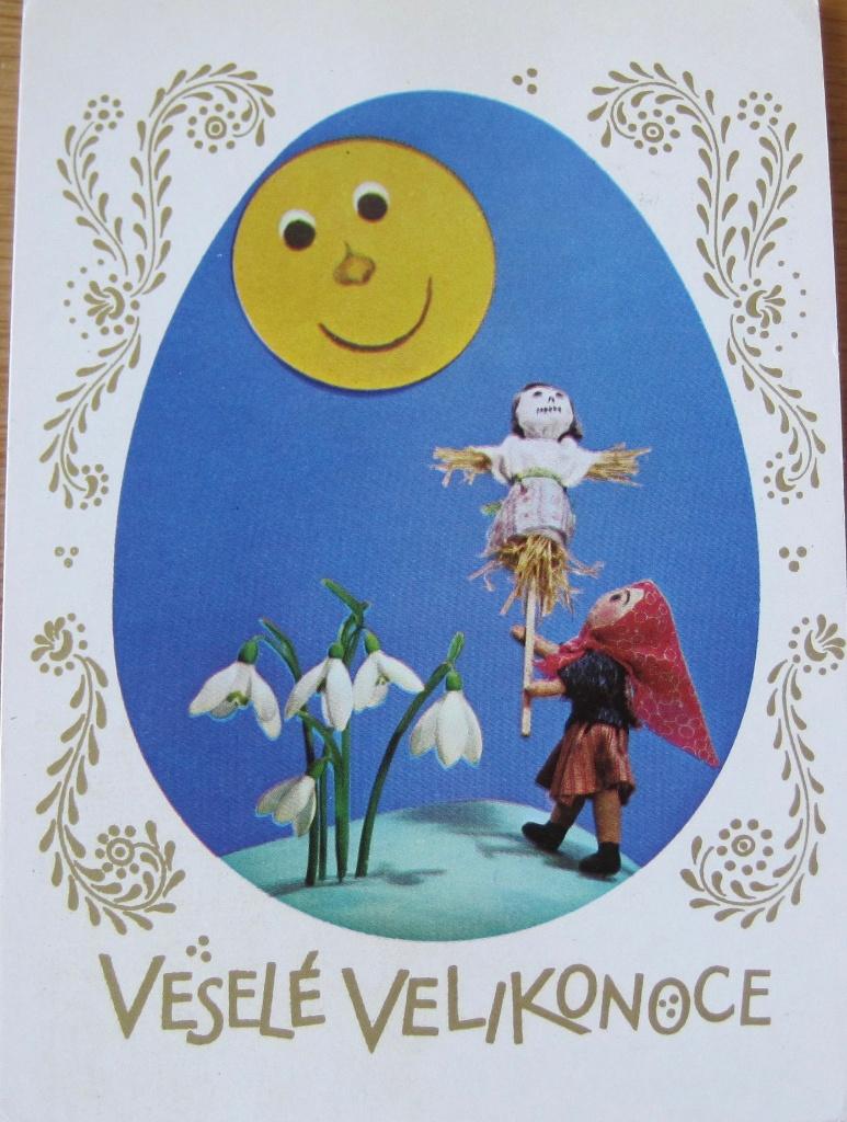 Fijne Paasdagen - pop met vogelverschrikker en bloemen, Verzenden, 1960 tot 1980, Gelopen, Overige thema's