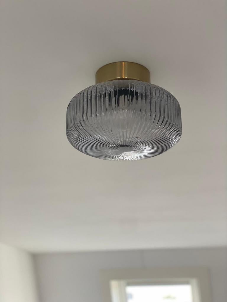 Te koop: set van 2 plafondlampen (Ikea Solklint), Huis en Inrichting, Lampen | Plafondlampen, Ophalen, Gebruikt, Glas, Modern