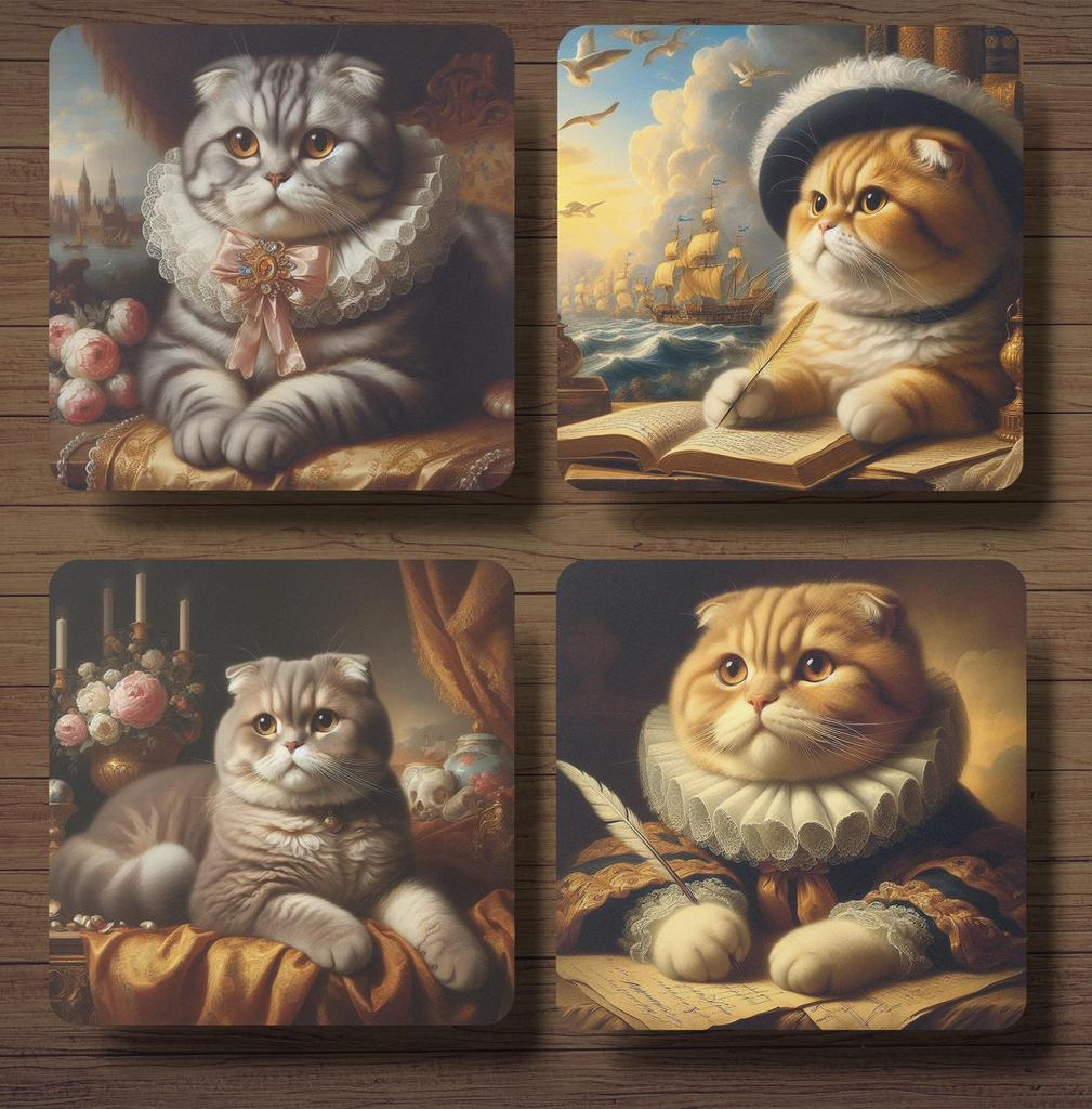 Scottish Fold Barok onderzetters met houder, Ophalen of Verzenden, Nieuw, Glas of Kopje