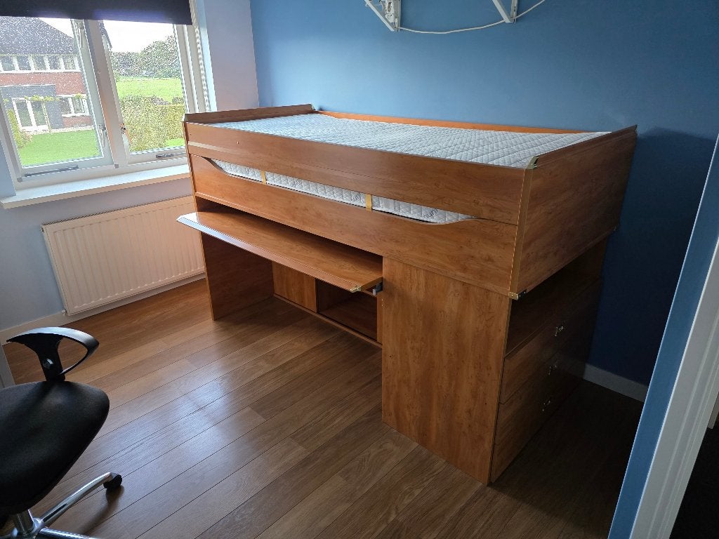 Tiener bed half hoogslaper Gautier Calypso 200x90cm bureau, Ophalen, Gebruikt, 90 cm, Eenpersoons