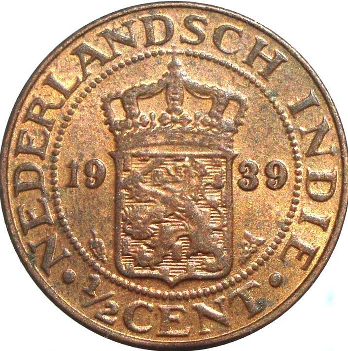 Nederlands-Indië 0,5 cent 1939 (UNC), Ophalen of Verzenden, Zuidoost-Azië, Losse munt