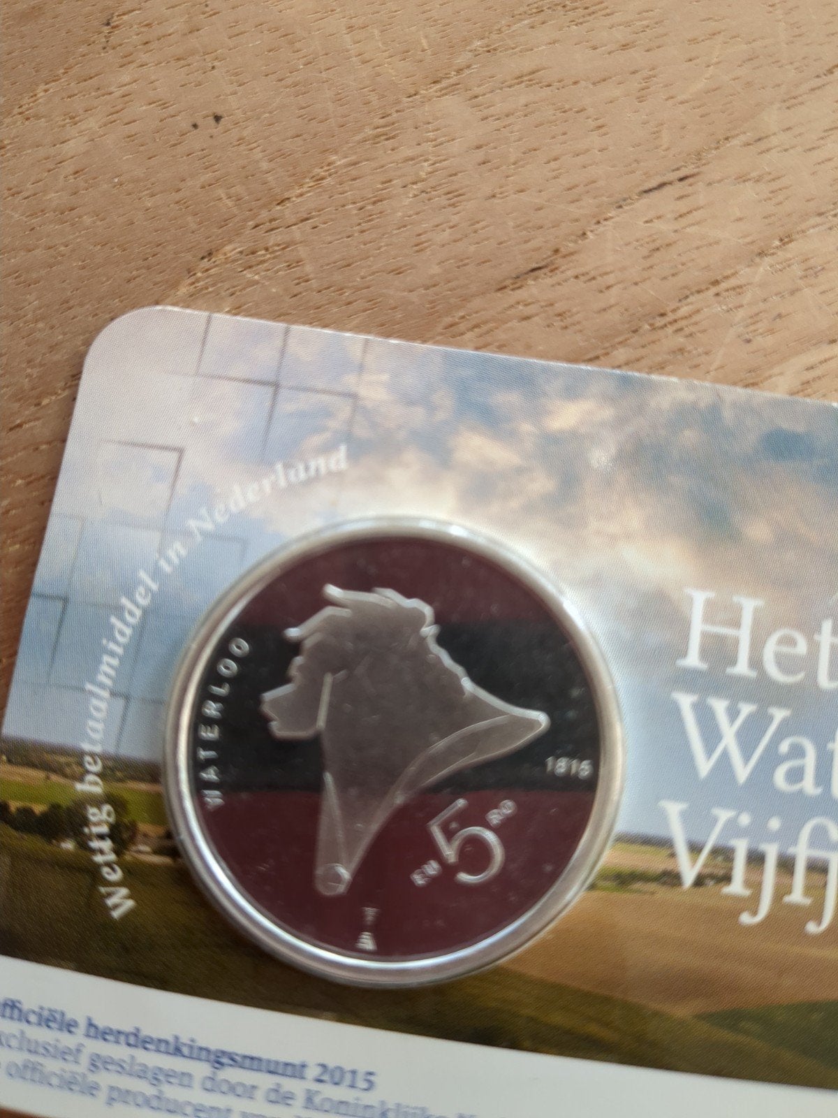 Waterloo Vijfje 2015 - Zwaar Verzilverde Herdenkingsmunt, Zilver, Euro's, Ophalen of Verzenden, Koning Willem I