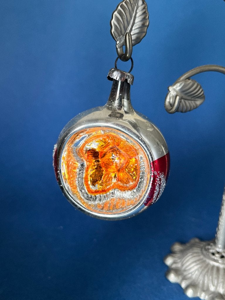 Oude kleine glazen deuk reflector kerstbal (nr. 7), Gebruikt, ., Ophalen of Verzenden, .