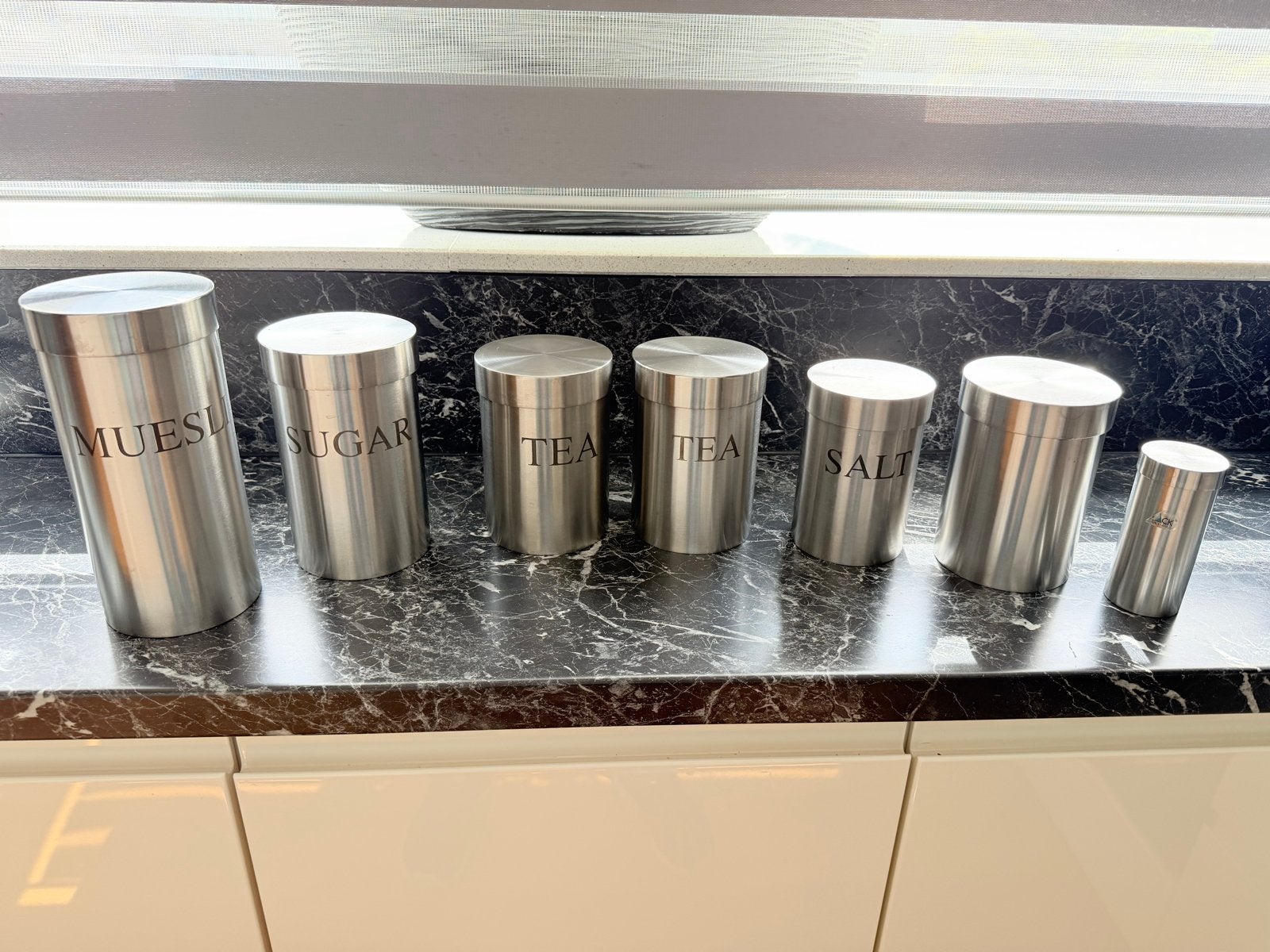 ZACK RVS Voorraadpotten Set - Muesli, Suiker, Thee, Zout, Huis en Inrichting, Ophalen, Gebruikt, Zilver, Voorraadpot