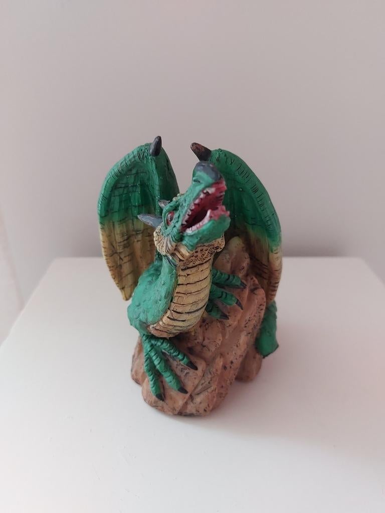 Zeldzaam Draken Beeldje van Kunststof - Groen/Bruin, Ophalen of Verzenden