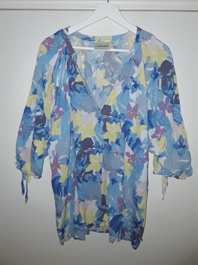 Fabienne Chapot Blauw/Geel/Paarse Blouse Maat 44, Blauw, Maat 42/44 (L), Ophalen of Verzenden, Zo goed als nieuw