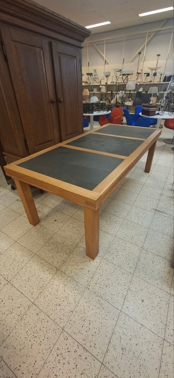 Eikenhouten eettafel met leistenen inleg, Huis en Inrichting, Tafels | Eettafels, Ophalen, Gebruikt, Modern landelijk, 50 tot 100 cm