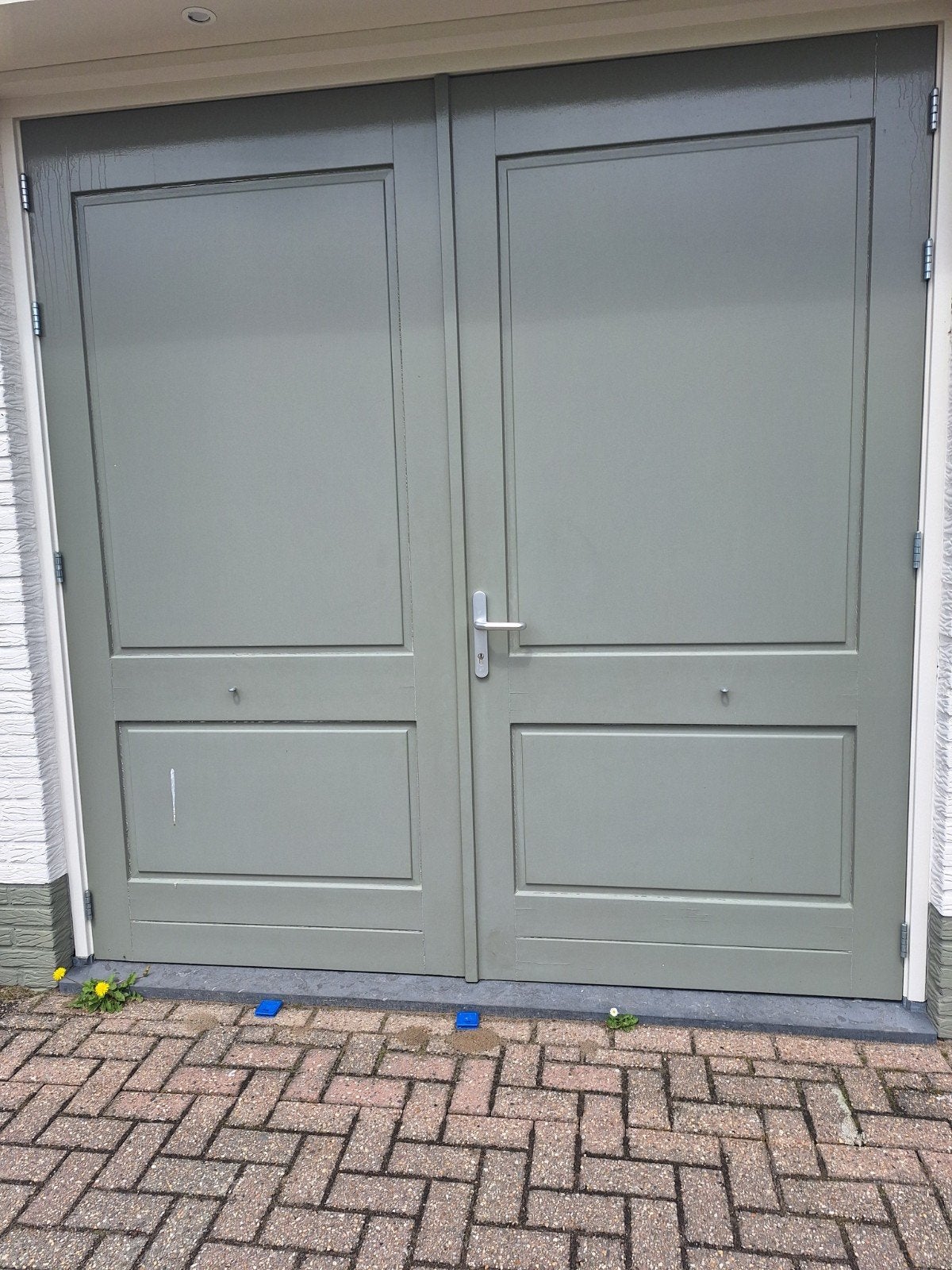 Dubbele houten garagedeuren (incl. kozijn), Ophalen, Gebruikt, Garagedeur, Hout