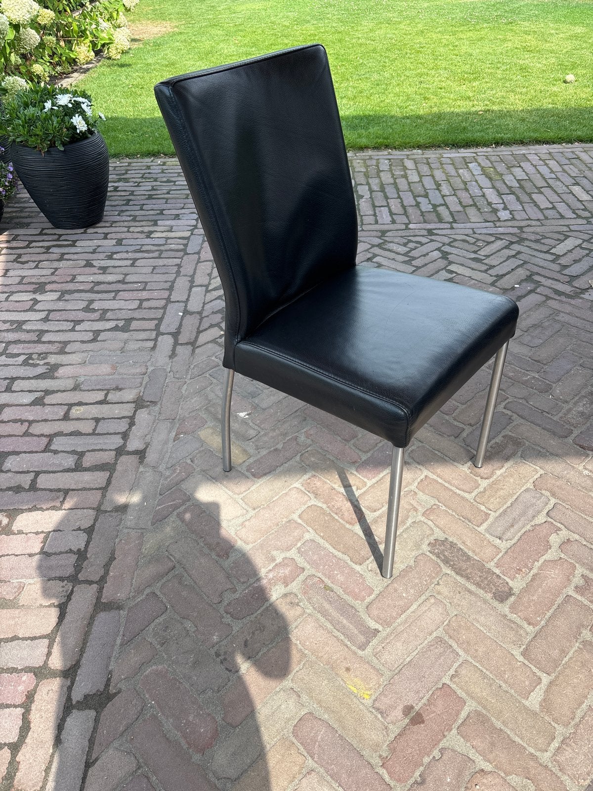 Lederen eetkamerstoelen - 4 stuks (L47xB45xH90cm), Huis en Inrichting, Stoelen, Ophalen, Strak, Gebruikt, Zwart