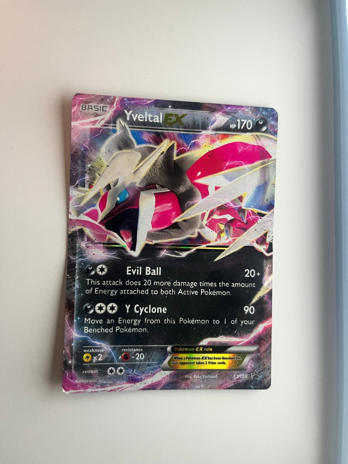 Yveltal EX 150 Pokémon kaart, Ophalen of Verzenden, Gebruikt, Losse kaart, Foil