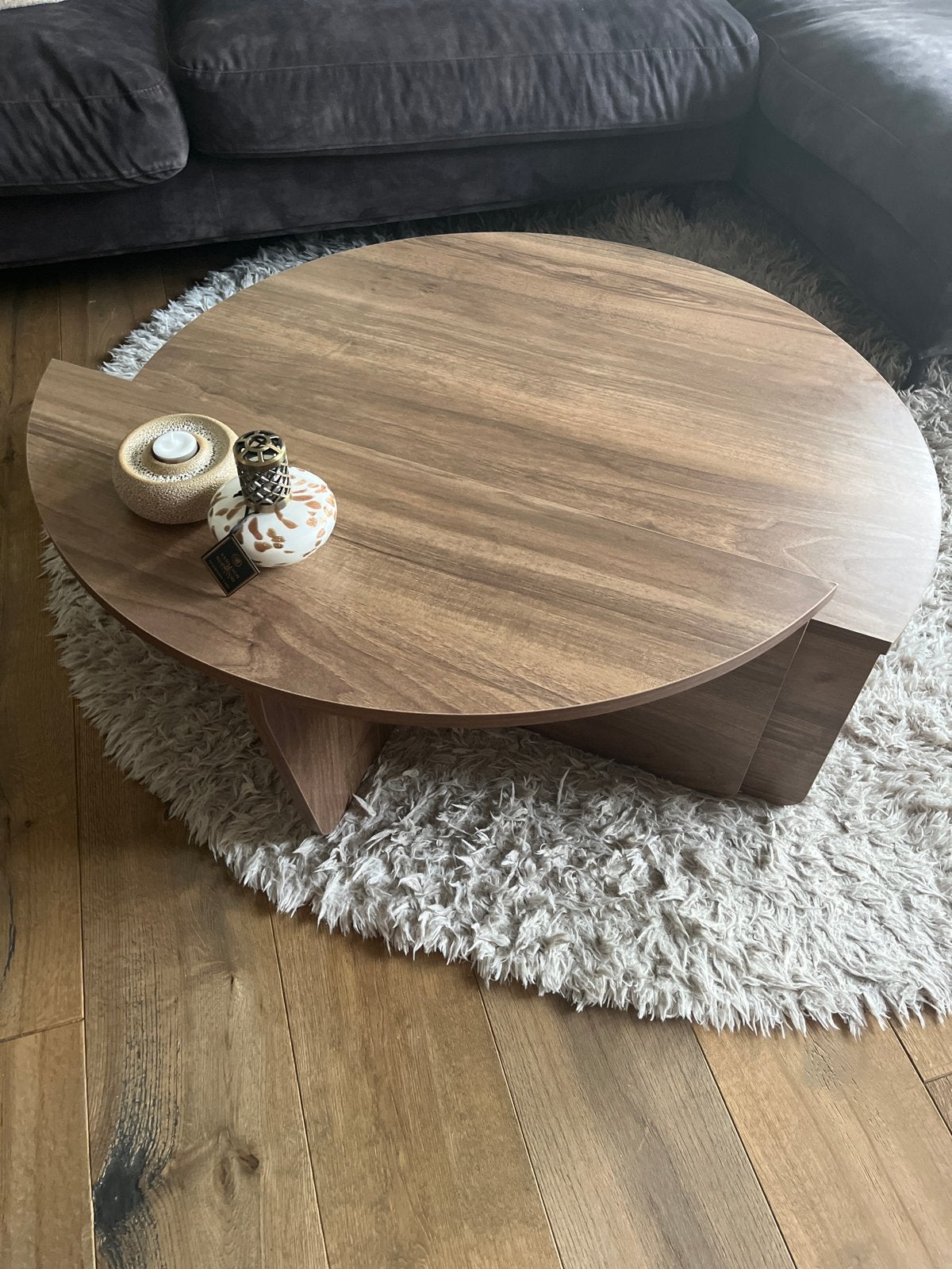 Salontafel Walnoot Hout - 90x90x35cm - Orion, Rond, Zo goed als nieuw, 5 – 50, Overige houtsoorten