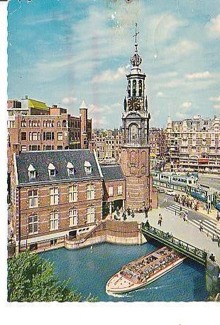 Ansichtkaart	Amsterdam	Muntplein, Verzamelen, Ansichtkaarten | Nederland, Verzenden, 1960 tot 1980, Gelopen, Noord-Holland