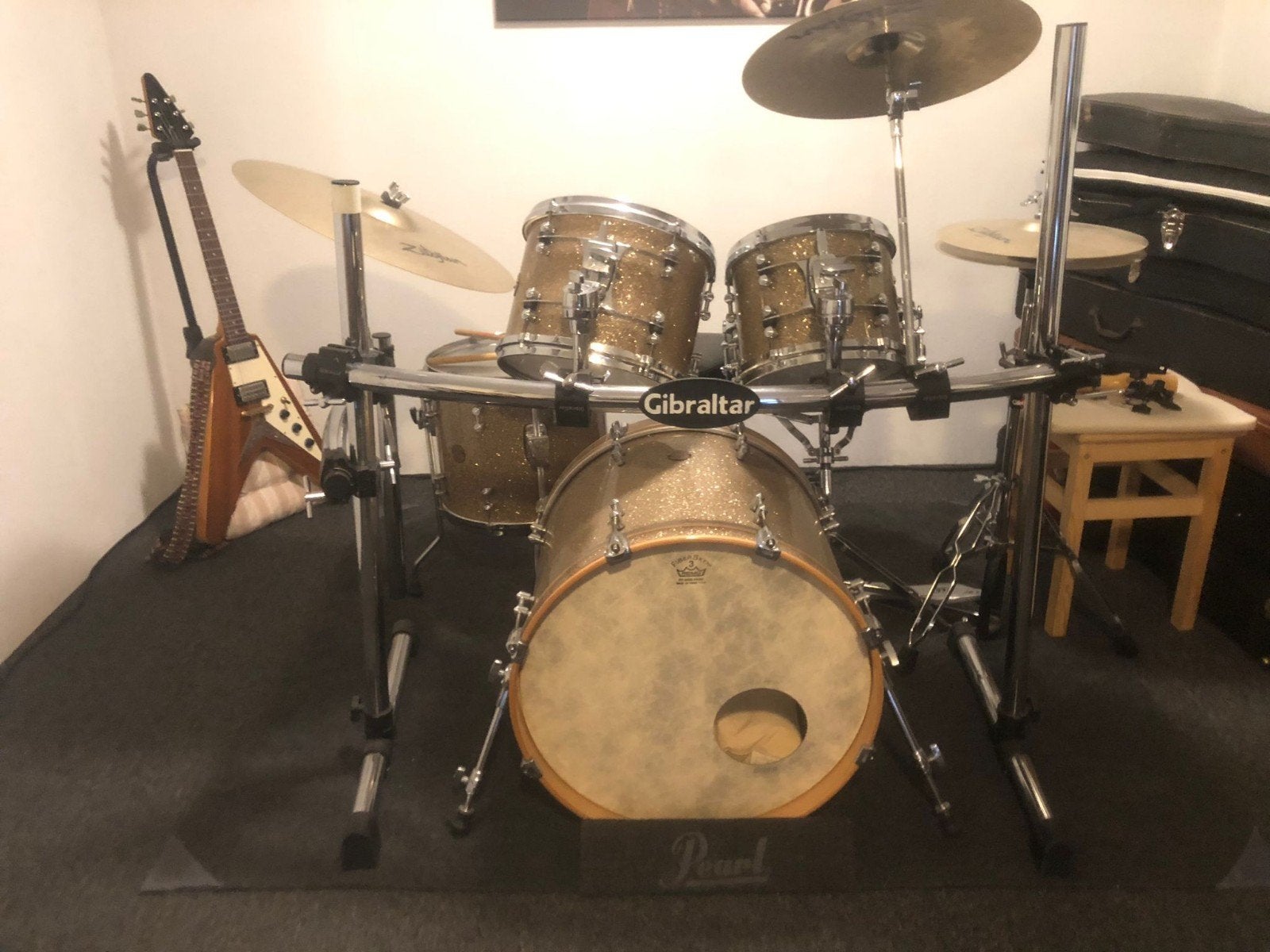 Gretsch Maple Drumkit Gold Sparkle renown + special snare, Muziek en Instrumenten, Drumstellen en Slagwerk, Ophalen, Gebruikt