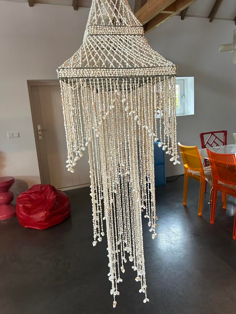 Handgemaakte bijzondere schelpen  hanglamp. 144cm lang., Ophalen of Verzenden, Zo goed als nieuw