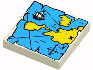 Lego Pirates Tile 3x 2x2 with Groove with Map Blue Water, Lego, Nieuw, Losse stenen, Pirates