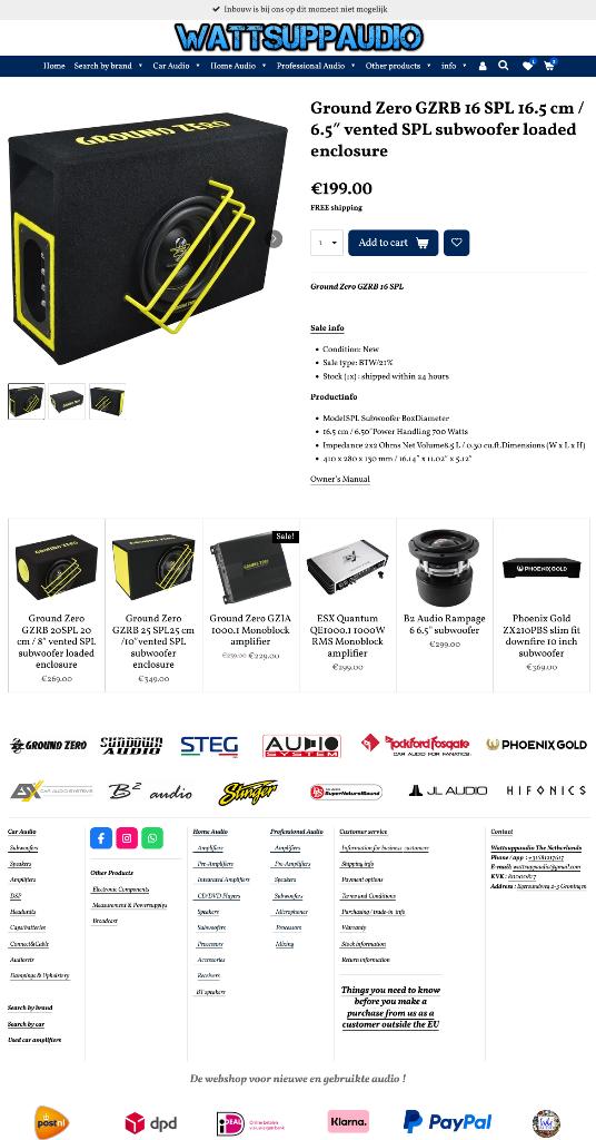 Ground Zero GZRB 16 SPL 16.5 cm / 6.5″ vented SPL subwoofer, Auto diversen, ., Nieuw, Ophalen of Verzenden, .