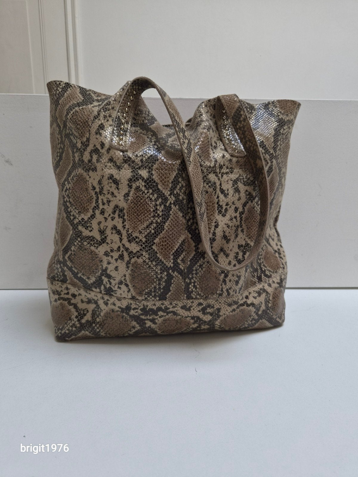 Leren Shopper met Pythonprint en Studs, Ophalen of Verzenden, Zo goed als nieuw, Bruin, Shopper