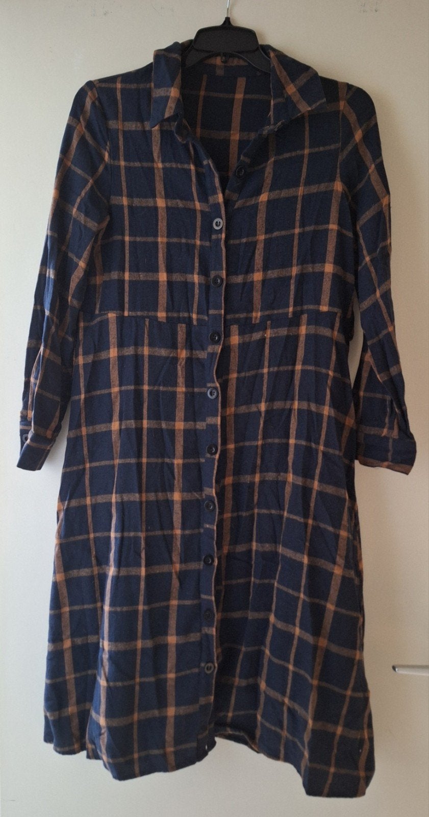 Doorknoopjurk blauw bruin geruit Shein maat XL, Blauw, Maat 46/48 (XL) of groter, Ophalen of Verzenden, Zo goed als nieuw