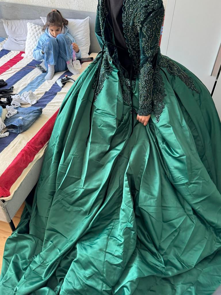 Prachtige Turkse Henna/Kına Verlovingsjurk - Slechts 1x gedr, Kleding | Dames, Ophalen, Zo goed als nieuw, Groen, Galajurk