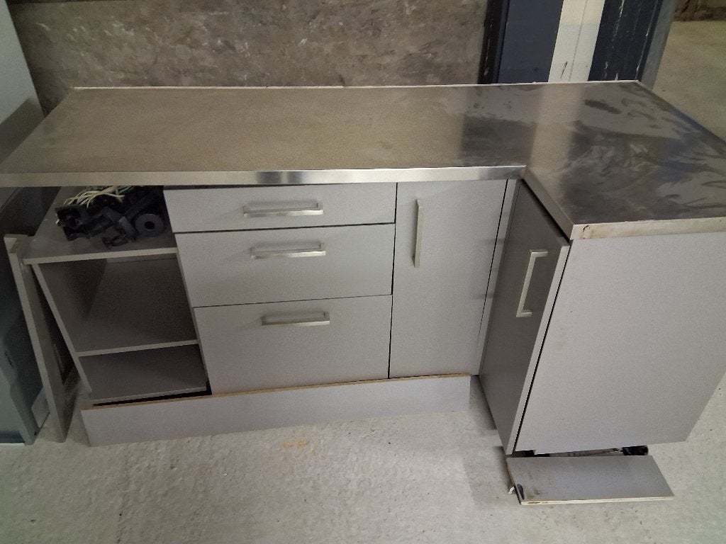 Keukenkasten en RVS werkblad Bribus, Huis en Inrichting, Keuken | Keukenelementen, Ophalen, Gebruikt, 150 tot 200 cm, Minder dan 100 cm