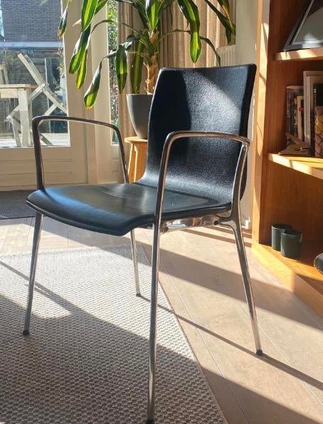 Zwarte leren design eetkamerstoelen, Ophalen, Gebruikt, Zwart, Vijf, Zes of meer stoelen