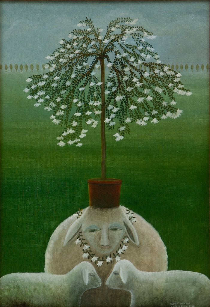Ilona Schmit (1943) Schapenmoeder, Ingelijst, Ophalen of Verzenden, Dieren, Olieverf