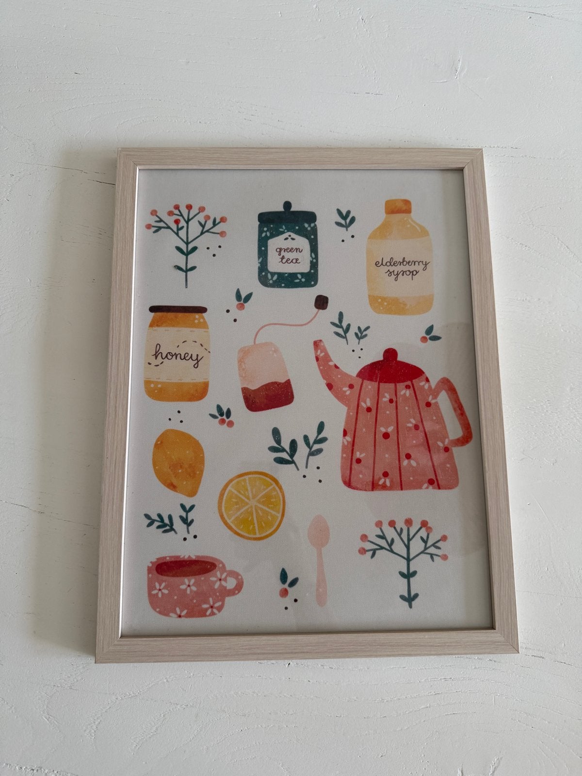 Leuke ingelijste print met thee-thema, Minder dan 50 cm, Ophalen of Verzenden, 5 – 50, Print