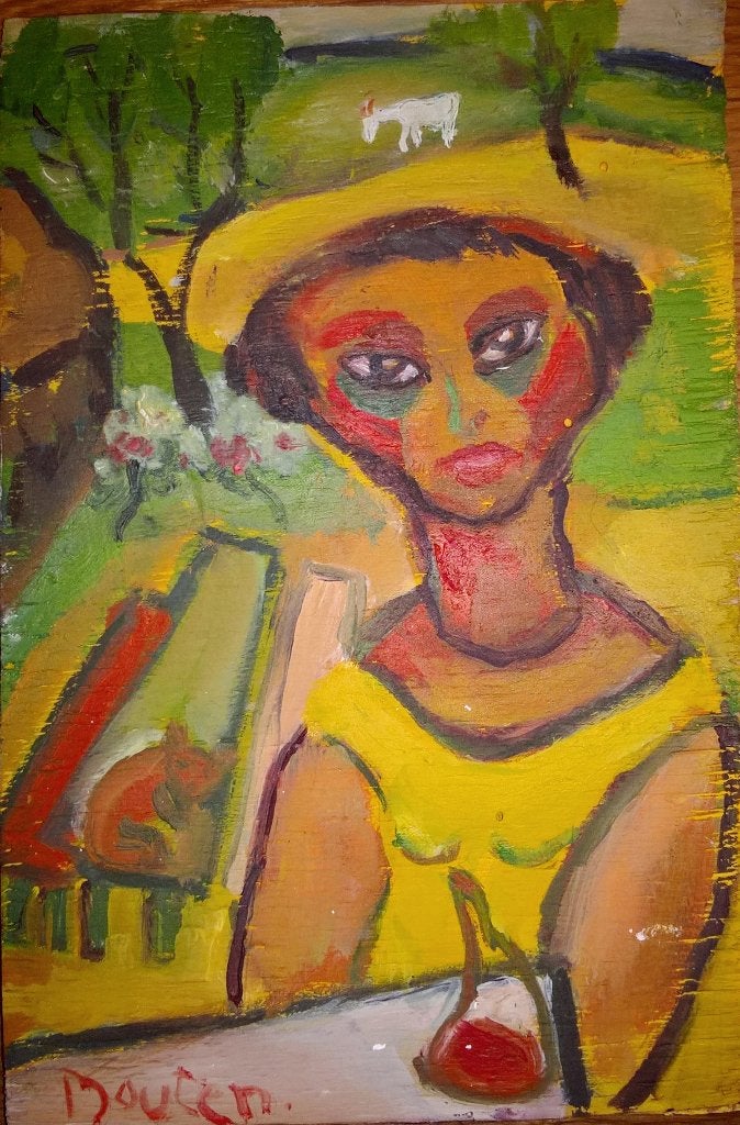 Armand Bouten mixmedia op triplex 18 x16 cm, Antiek en Kunst, Verzenden