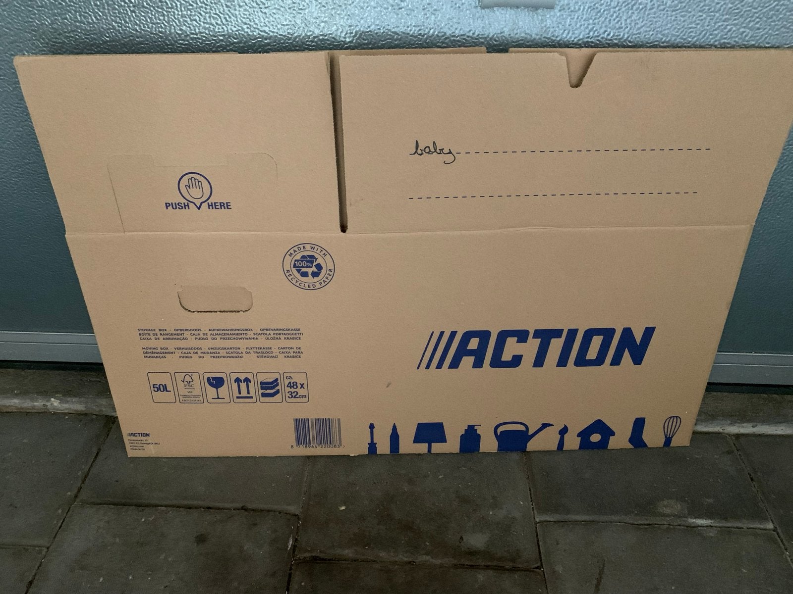 Stevige verhuisdoos van Action - 50L, Ophalen, 40 tot 60 cm, Opvouwbaar, 50 tot 75 cm