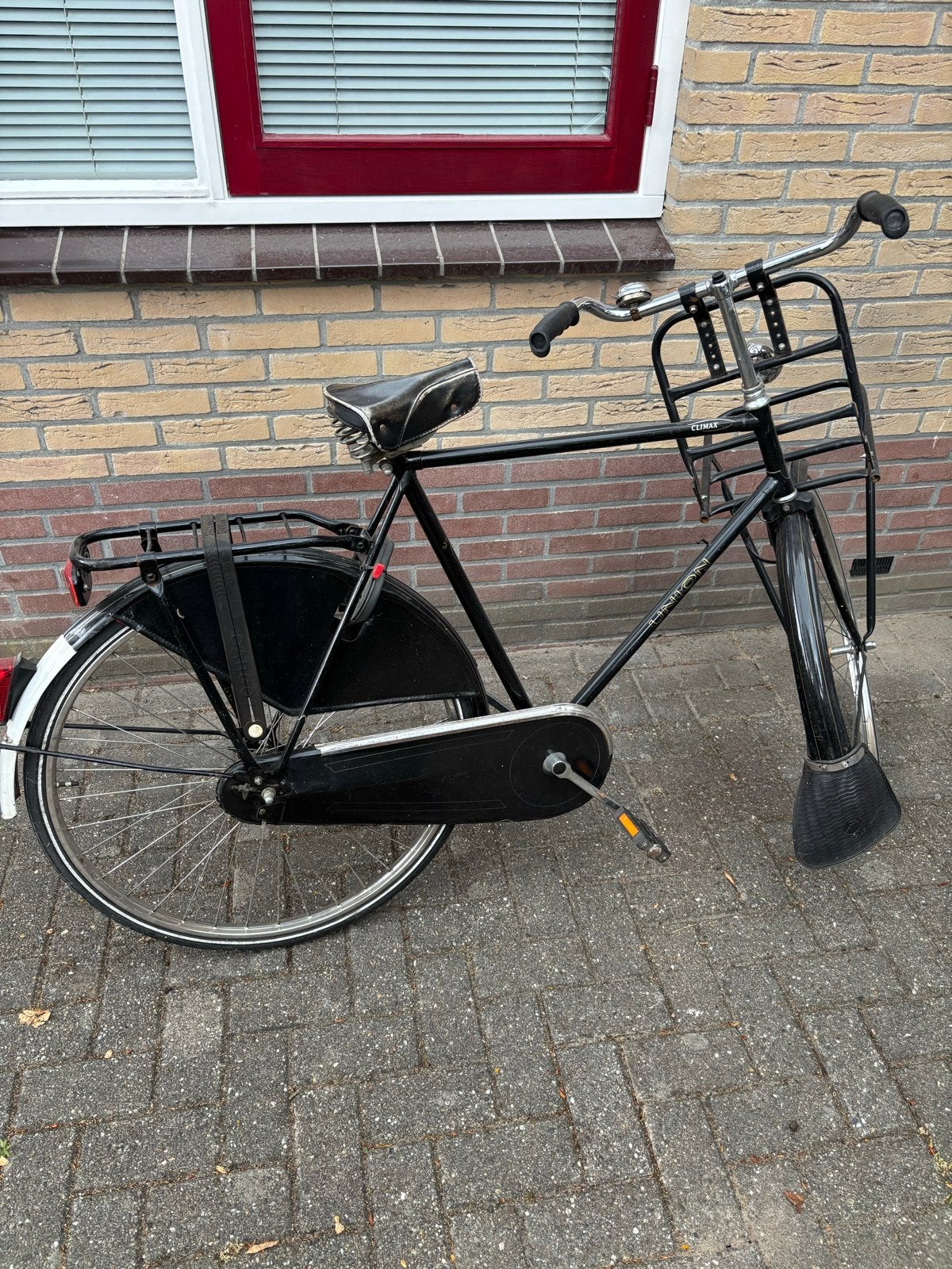 Zwarte transportfiets met voordrager, merk Union, Fietsen en Brommers, Fietsen | Heren | Herenfietsen, Terugtraprem, Gebruikt