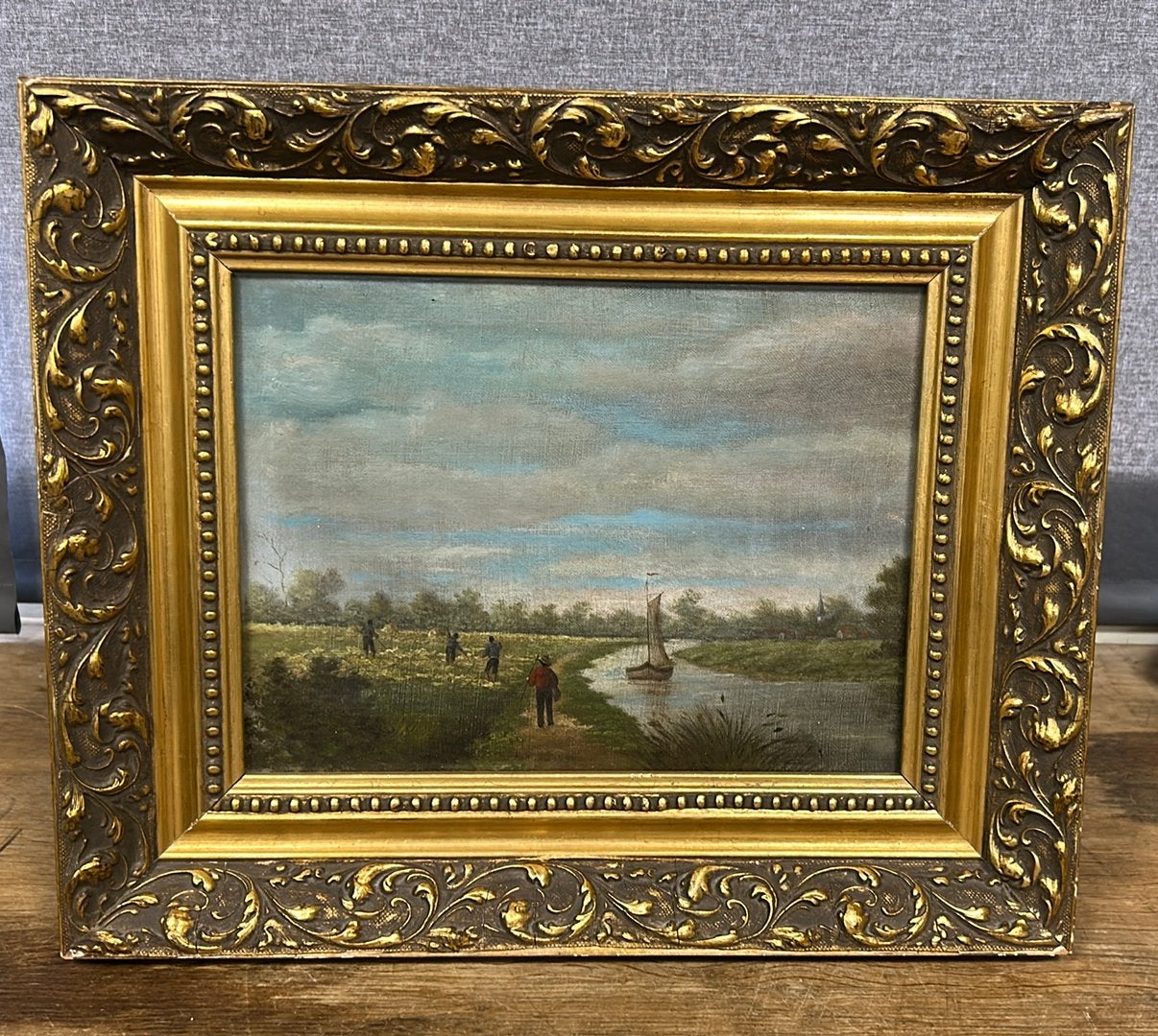 Antiek schilderij 43 x 36 cm., Antiek en Kunst, Doek, Oud hollands, Ophalen of Verzenden, Origineel werk