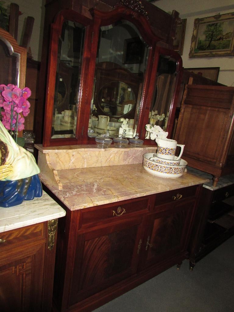 antieke commode kaptafel met marmerblad en spiegel 425,00, 100 tot 150 cm, 200 cm of meer, Ophalen of Verzenden, Hout