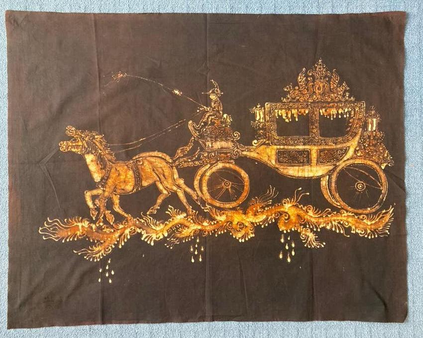 Batik-doek met gouden koets, Ophalen of Verzenden