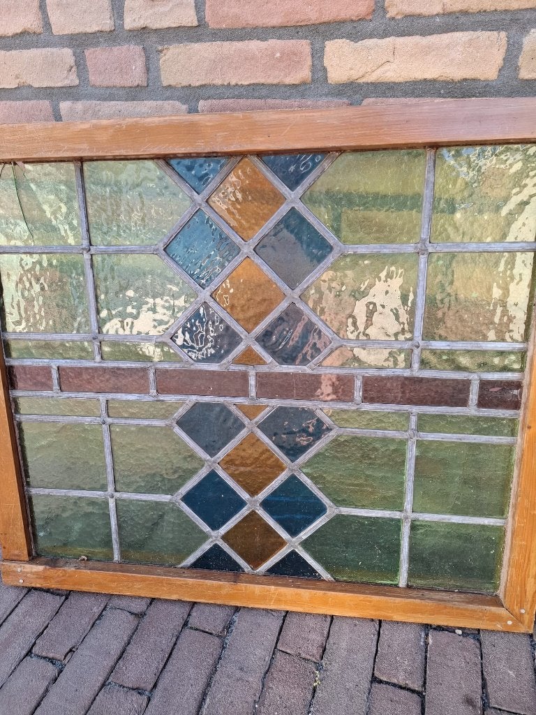 Mooi glas in lood  72x64 cm, Doe-het-zelf en Verbouw, Glas en Ramen, Ophalen, Gevelraam of Ruit, Gebruikt, Minder dan 80 cm