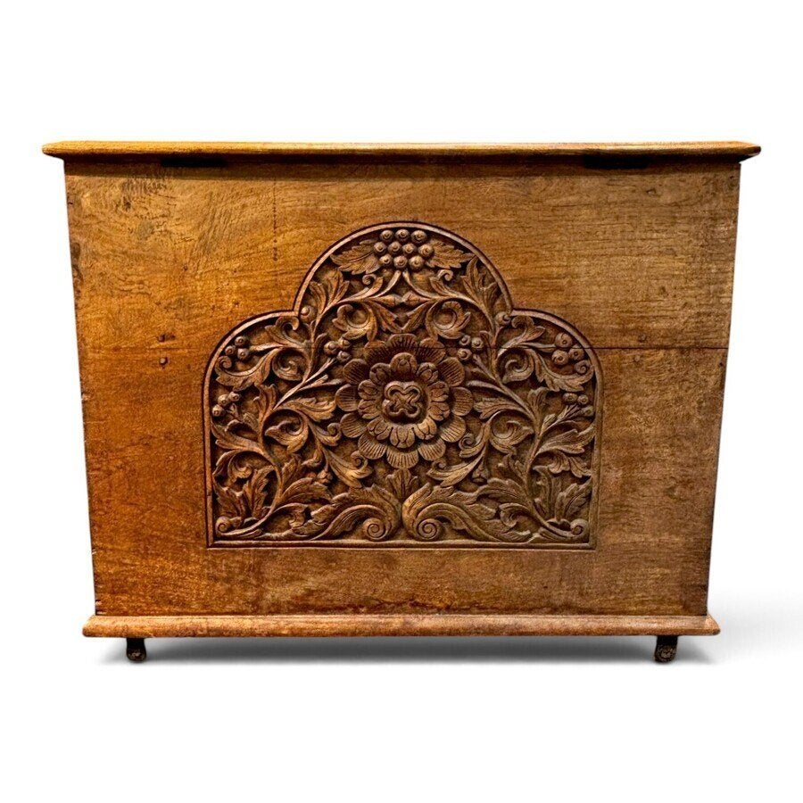 Antieke handgesneden opbergkist, Ophalen of Verzenden