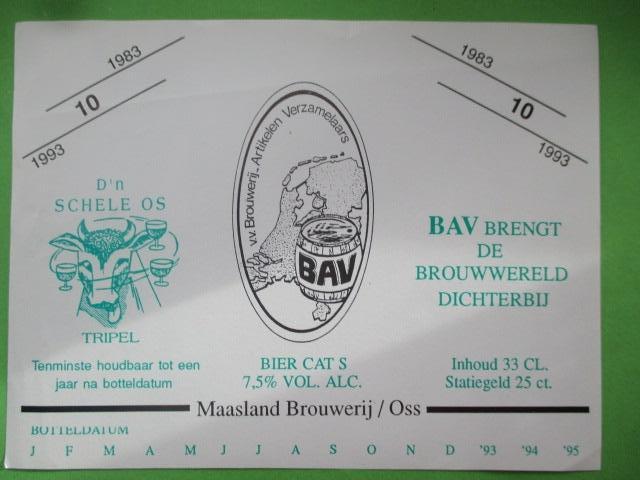 bieretiket Nederland 27-3 (4L) maasland, Verzamelen, Biermerken, Ophalen of Verzenden, Zo goed als nieuw, Overige typen, Overige merken