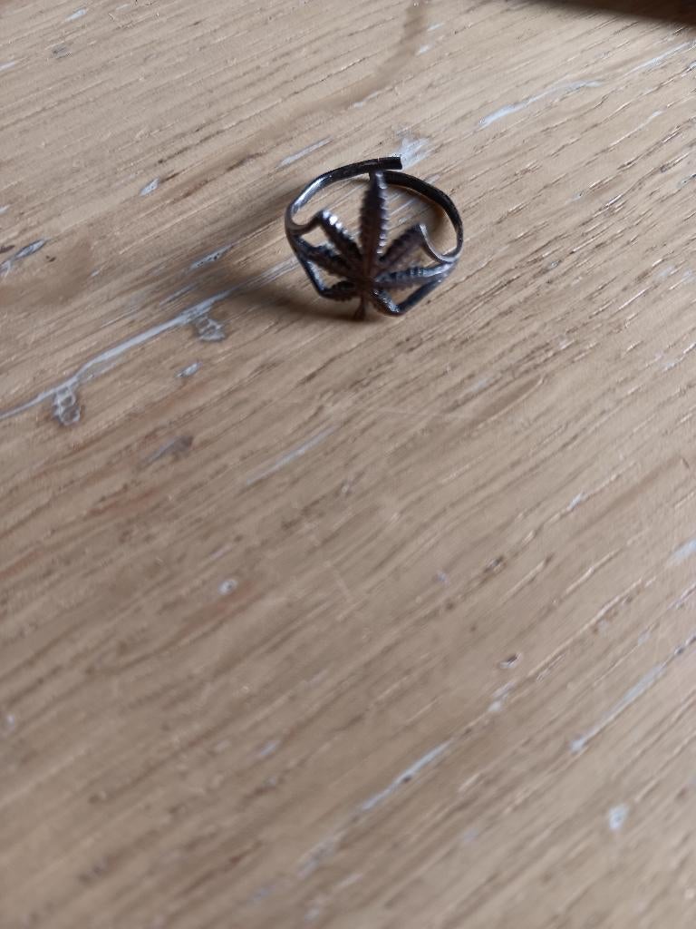 Ringetje, jaren 70, met wietblad voorop, vintage, Sieraden, Tassen en Uiterlijk, Ringen, IJzer of Staal, Ophalen of Verzenden
