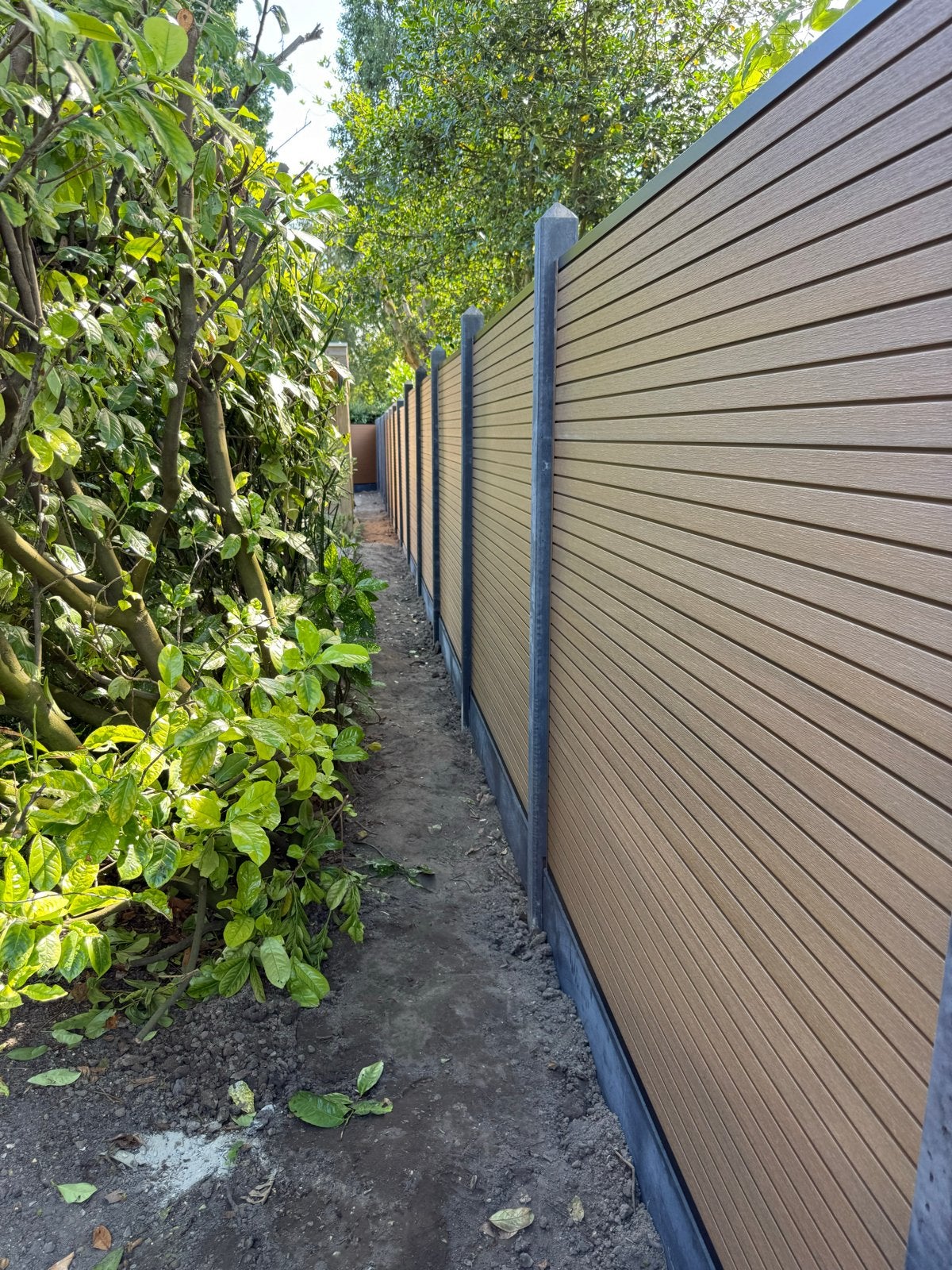 Composiet schutting met betonpalen en onderplaten, Overige materialen, 1 tot 2 meter, 6 meter of meer, Nieuw