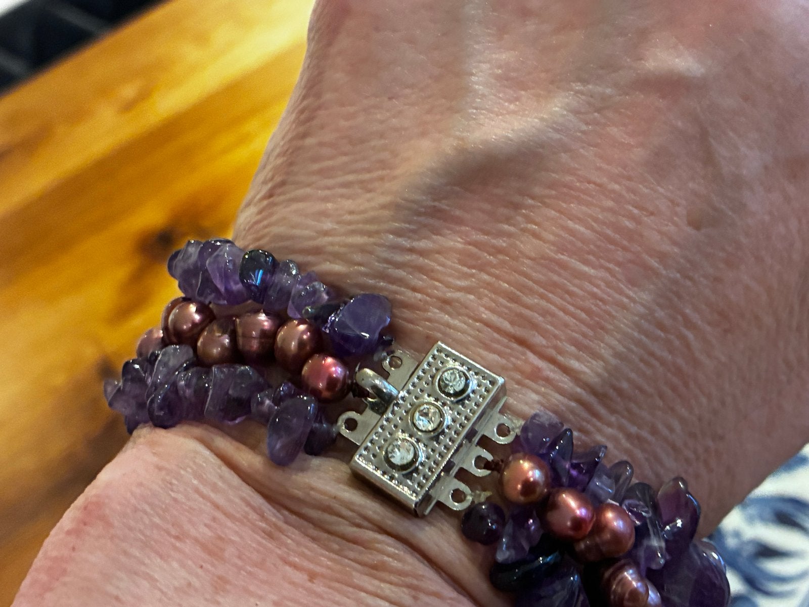 Grote Amethist & Parel Armband - Extra Groot, Sieraden, Tassen en Uiterlijk, Armbanden, Overige materialen, Paars, Nieuw, Ophalen of Verzenden