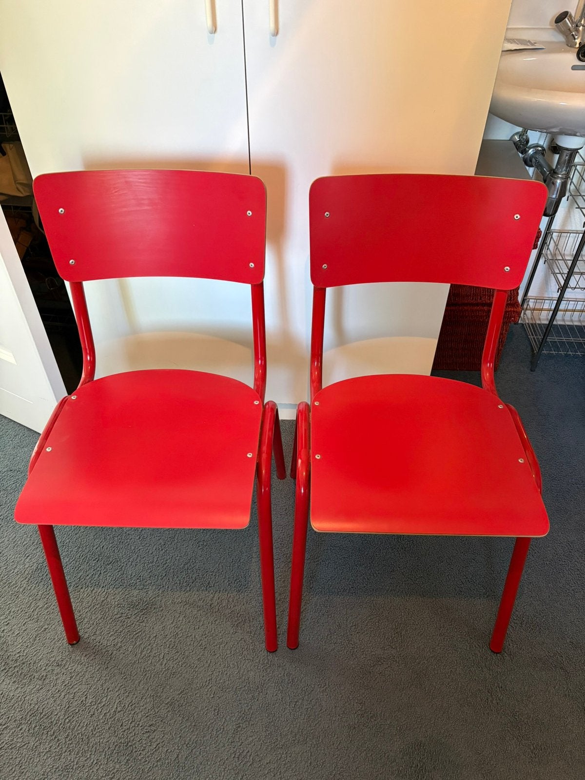Rode stoelen, eetkamerstoel, Huis en Inrichting, Ophalen, Zo goed als nieuw, Rood, Twee