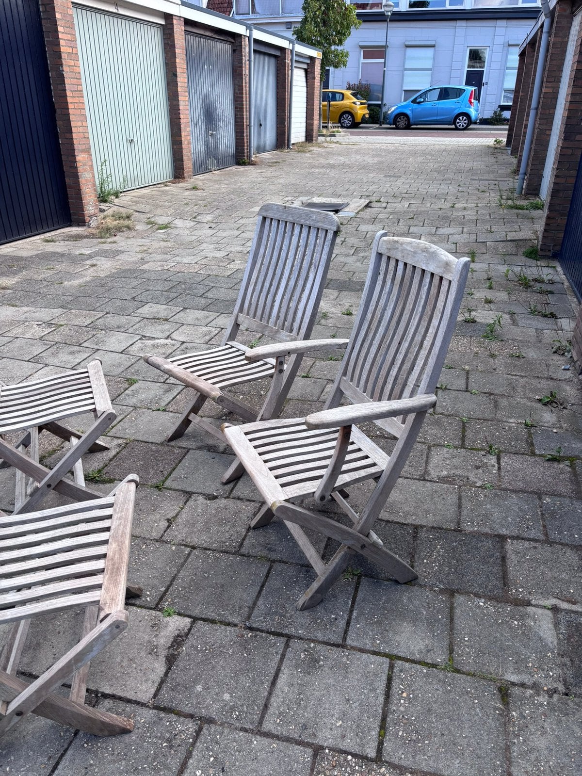 4 teak tuinstoelen, Tuin en Terras, Tuinstoelen, Ophalen, Gebruikt, Teakhout, Inklapbaar
