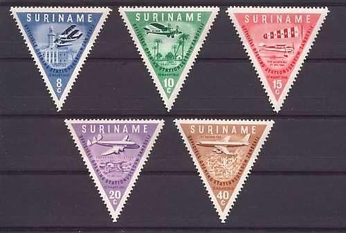 Suriname NVPH nr 340/4 postfris Vliegveld Zanderij 1960, Ophalen of Verzenden, Postfris