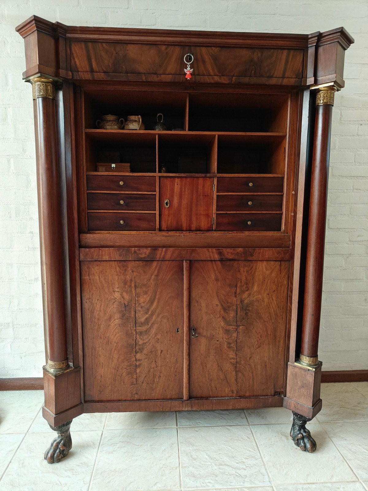 Antiek Secretaire Empire Hollands 1810 Mahoniehout, Antiek en Kunst, Ophalen